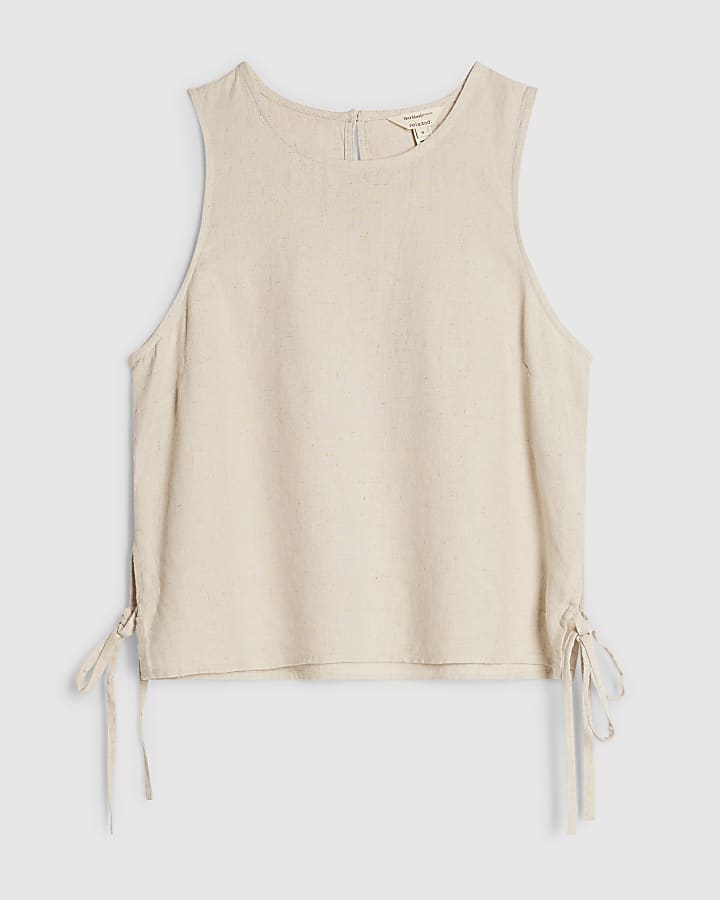 Beige Linen Blend Tank Top