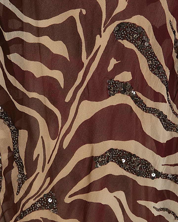 Cream Zebra Print Embellished Maxi Dress