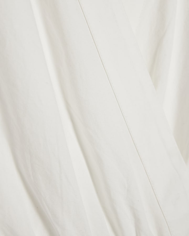 Cream Short Sleeve Poplin Broderie Mini Dress