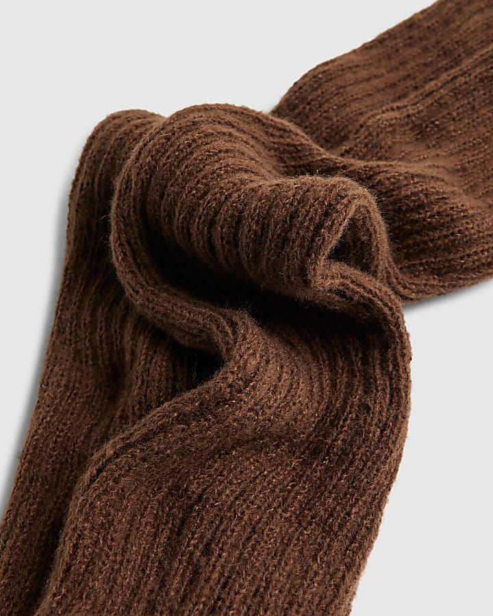 Brown Knitted Ribbed Leg Warmers