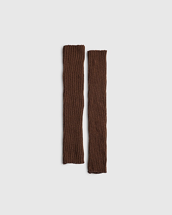 Brown Knitted Ribbed Leg Warmers