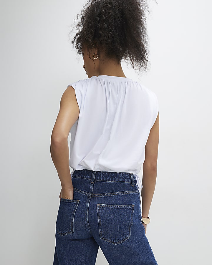 White Sleeveless Bubble Hem Top