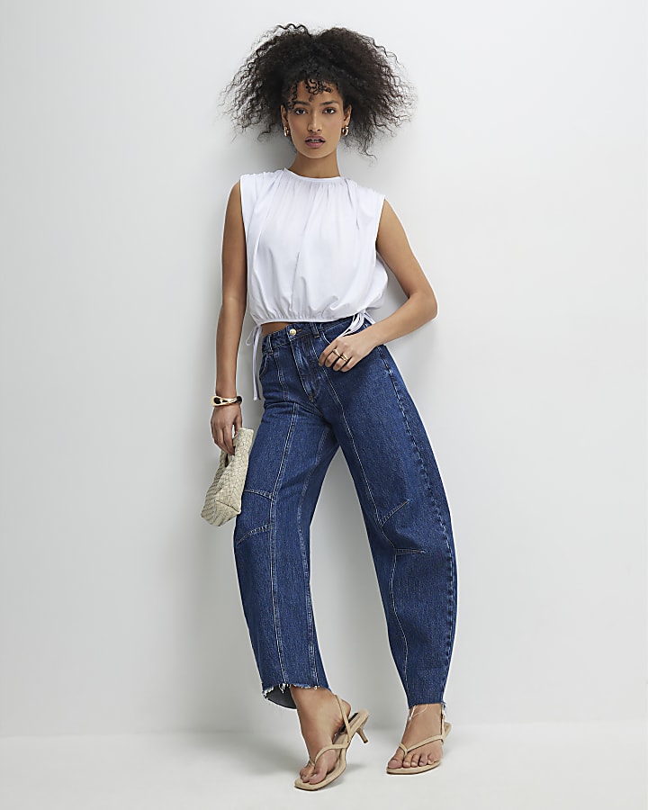 White Sleeveless Bubble Hem Top