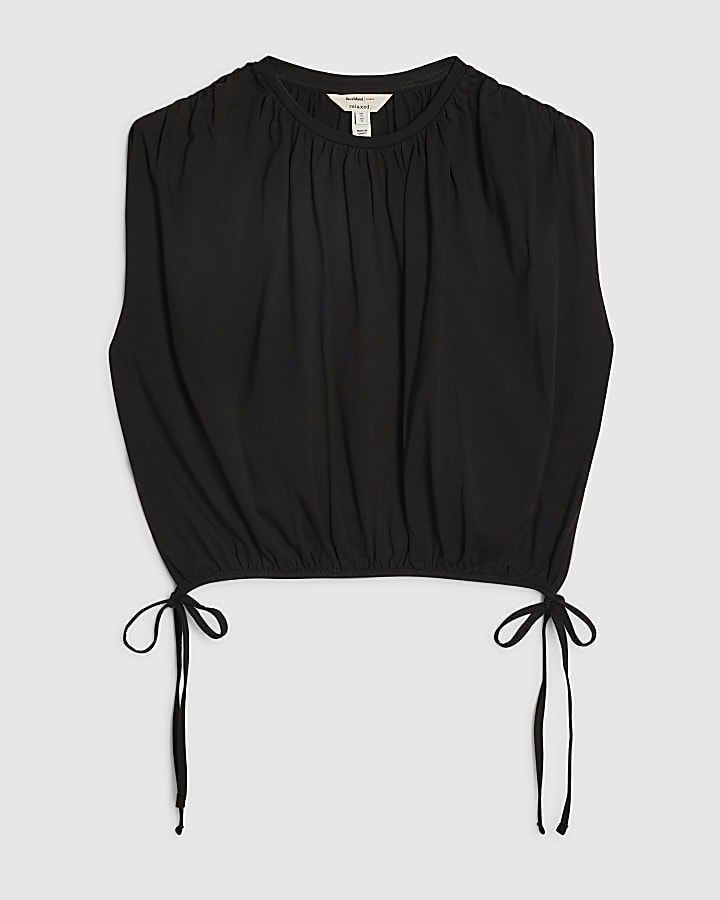 Black Short Sleeve Bubble Hem T-Shirt