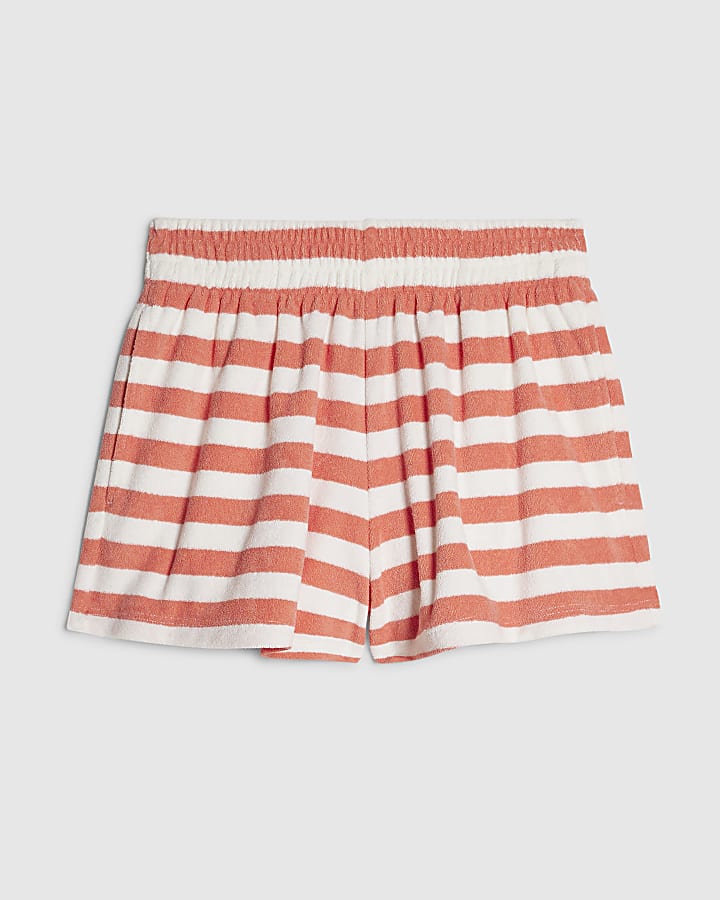 Pink Cotton blend Stripe Towelling Shorts