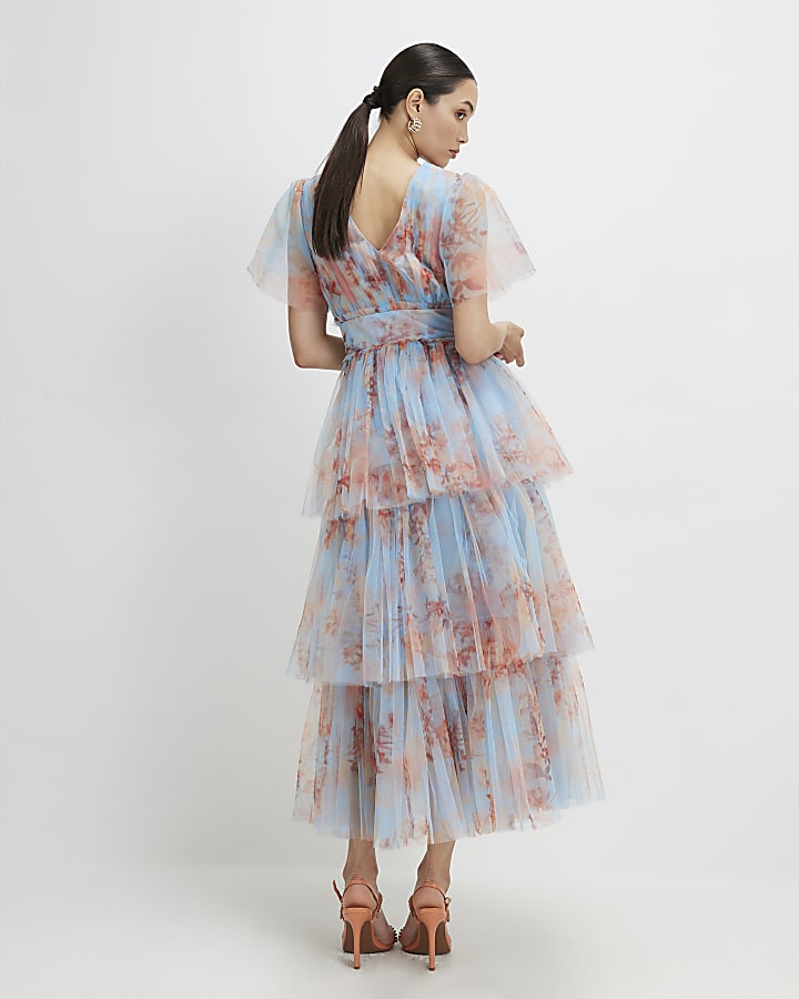 Blue Tulle Midi Dress