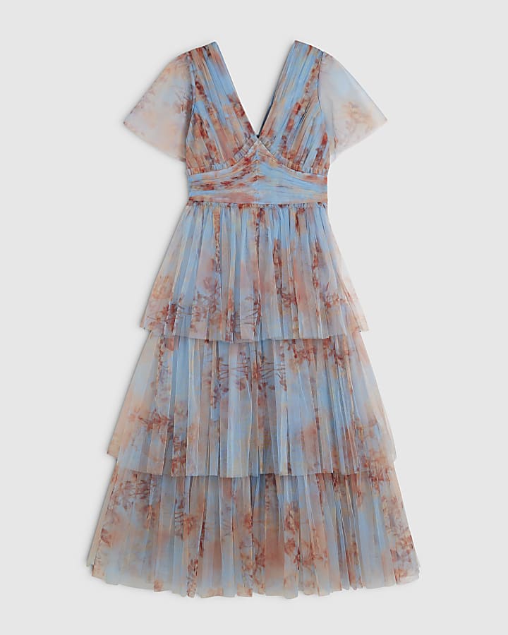 Blue Tulle Midi Dress