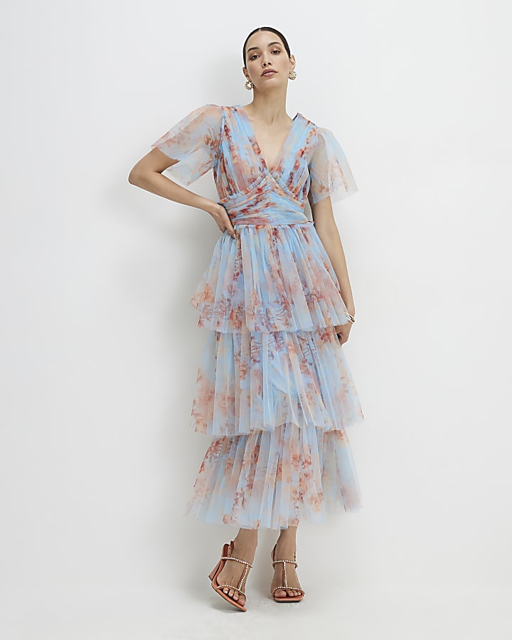 Blue Tulle Midi Dress