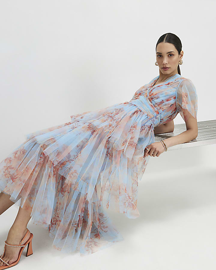 Blue Tulle Midi Dress
