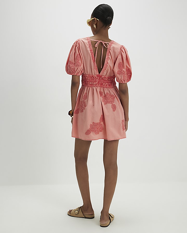 Pink Cotton Short Sleeve Cornelli Mini Dress