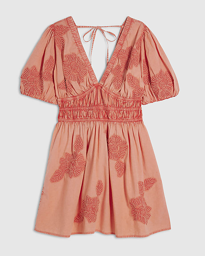 Pink Cotton Short Sleeve Cornelli Mini Dress