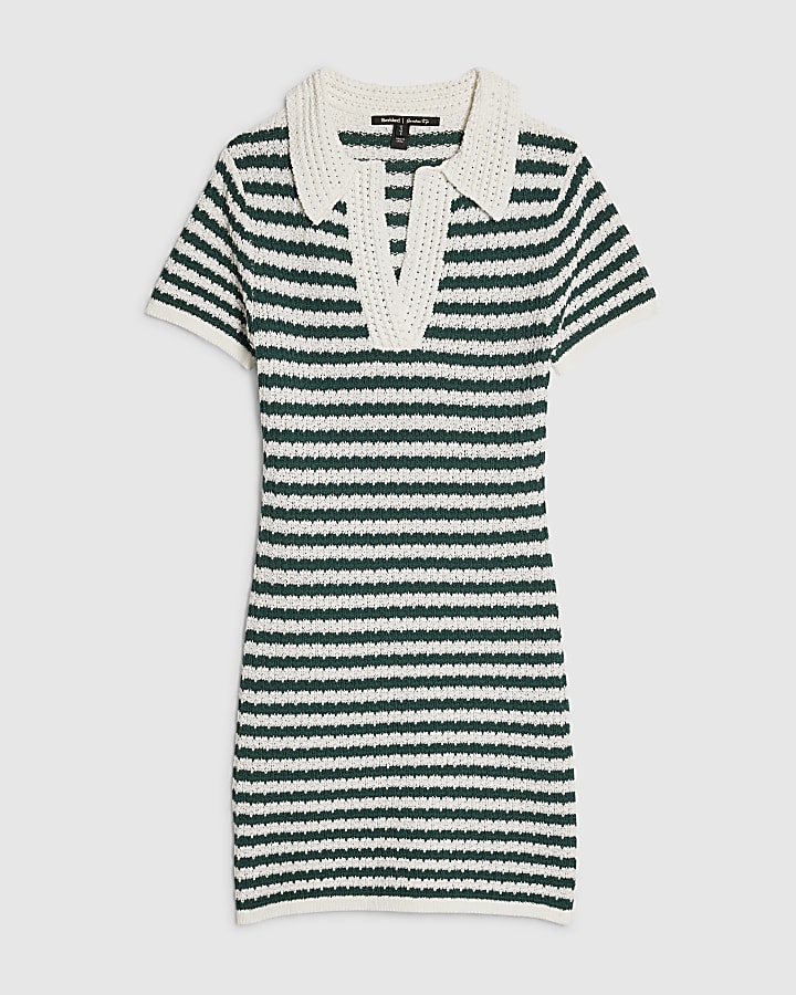 Green Knitted Polo Mini Dress