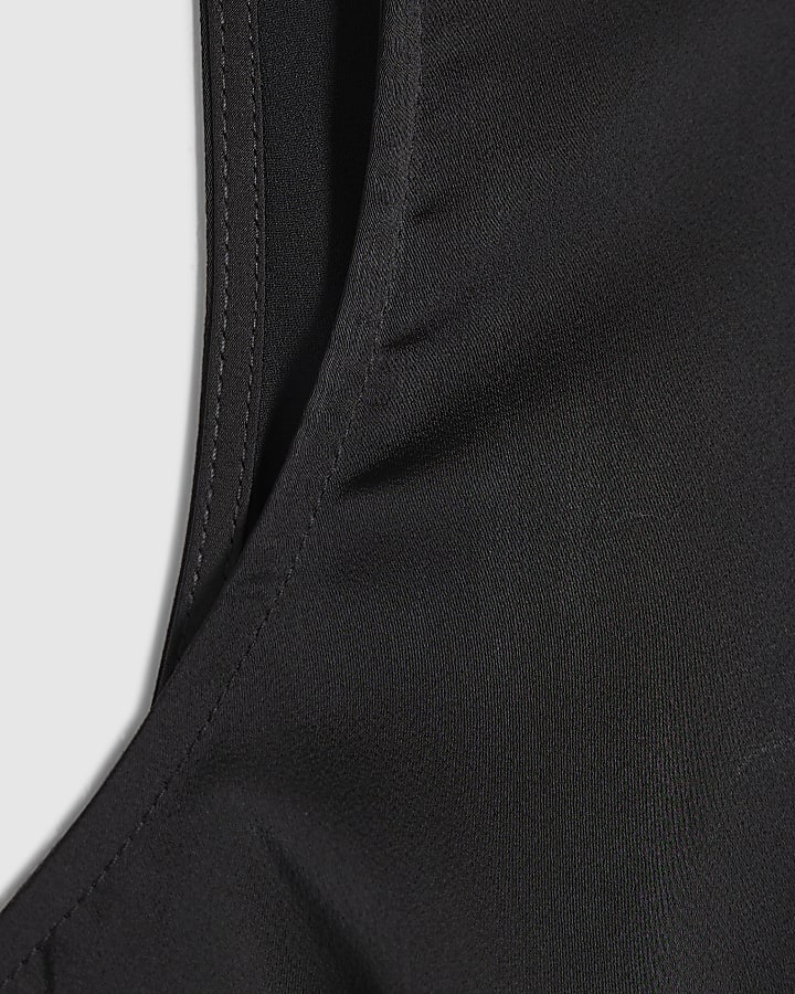 Black Satin Lace Trim Sleeveless Top