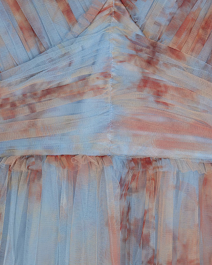 Blue Short Sleeve Tulle Top