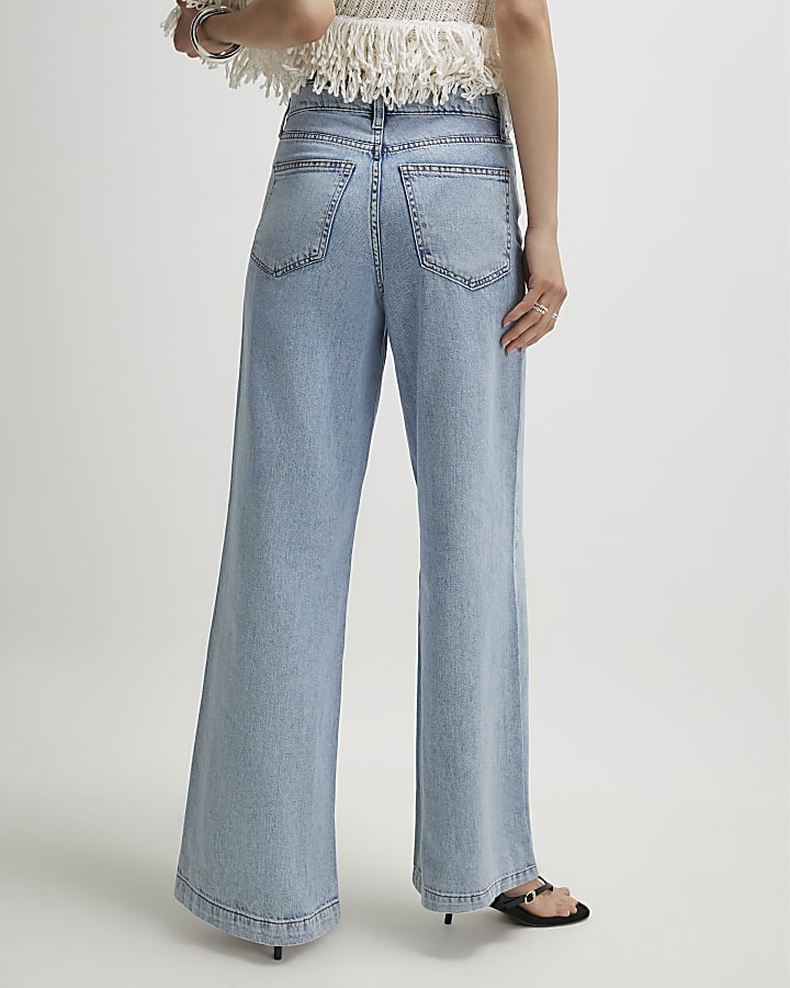 Blue 5 Pocket Wide Leg Jeans