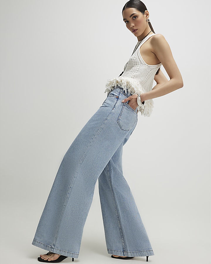 Blue 5 Pocket Wide Leg Jeans
