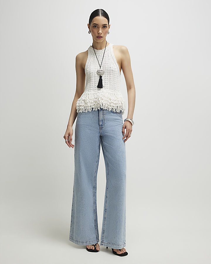 Blue 5 Pocket Wide Leg Jeans