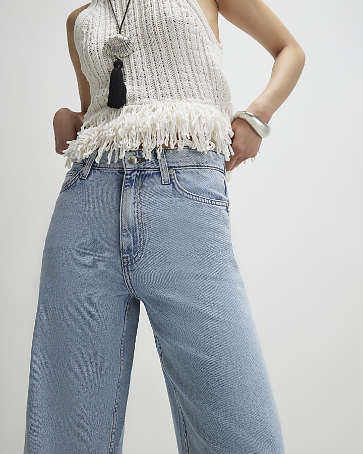 Blue 5 Pocket Wide Leg Jeans