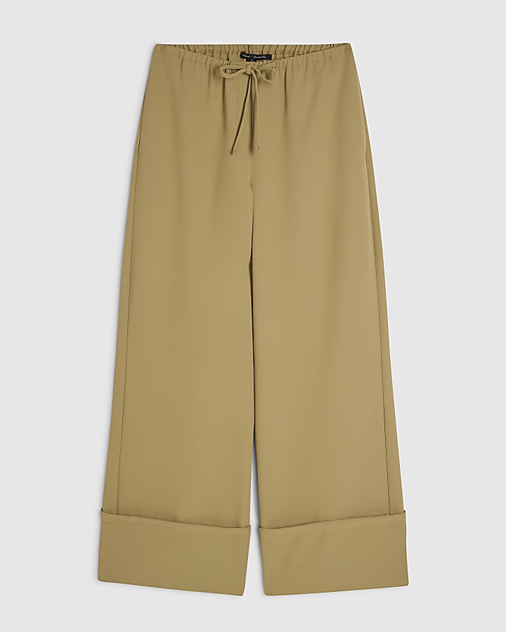 Green Turned Up Cuff Wide Leg Trousers