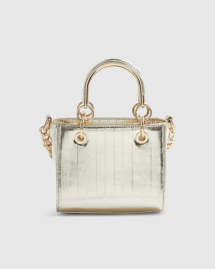 Gold 3D Floral Applique Tote Bag