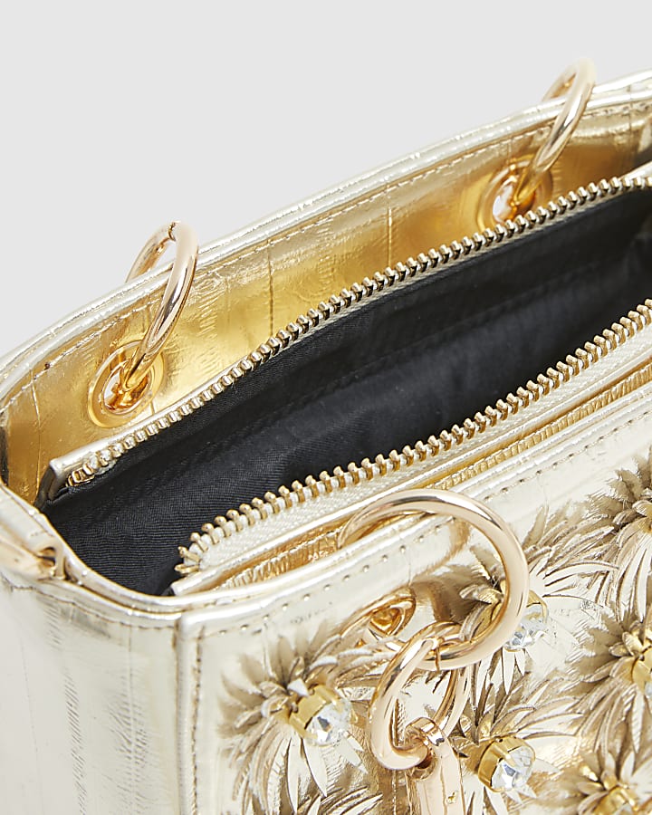 Gold 3D Floral Applique Tote Bag