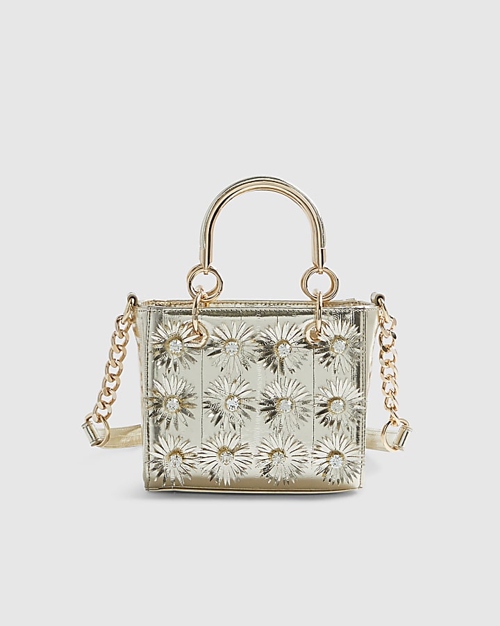 Gold 3D Floral Applique Tote Bag