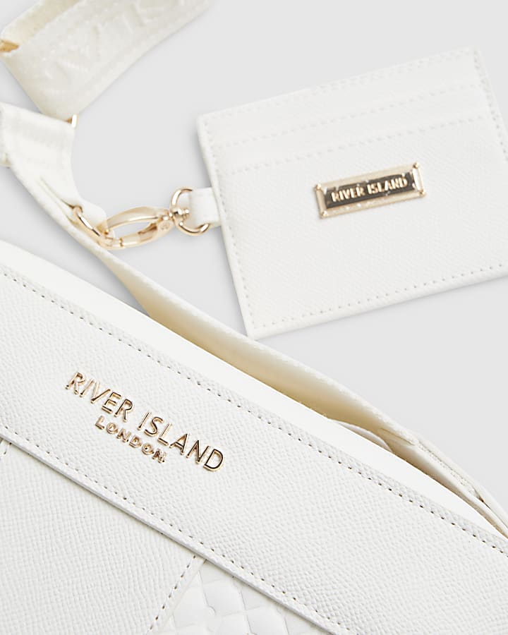 White Embossed Paneled Crossbody Bag