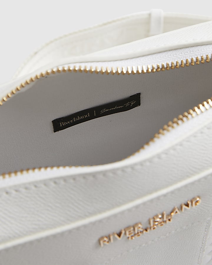 White Embossed Paneled Crossbody Bag