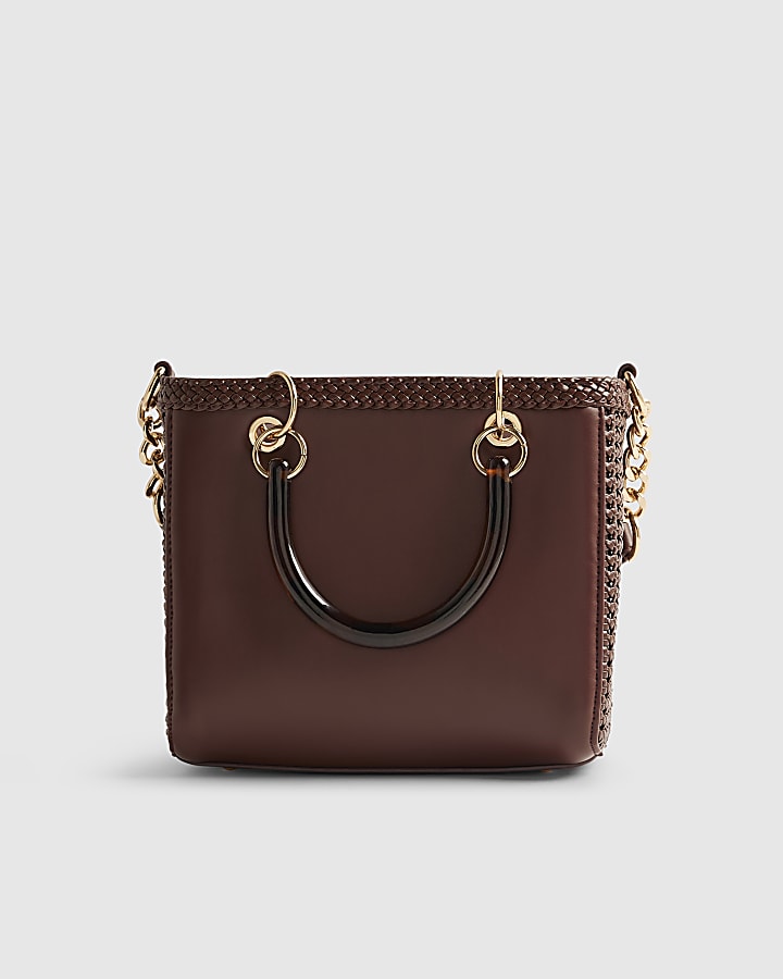 Brown Woven Mini Crossbody Bag