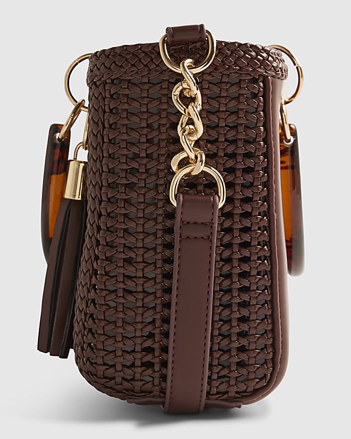 Brown Woven Mini Crossbody Bag