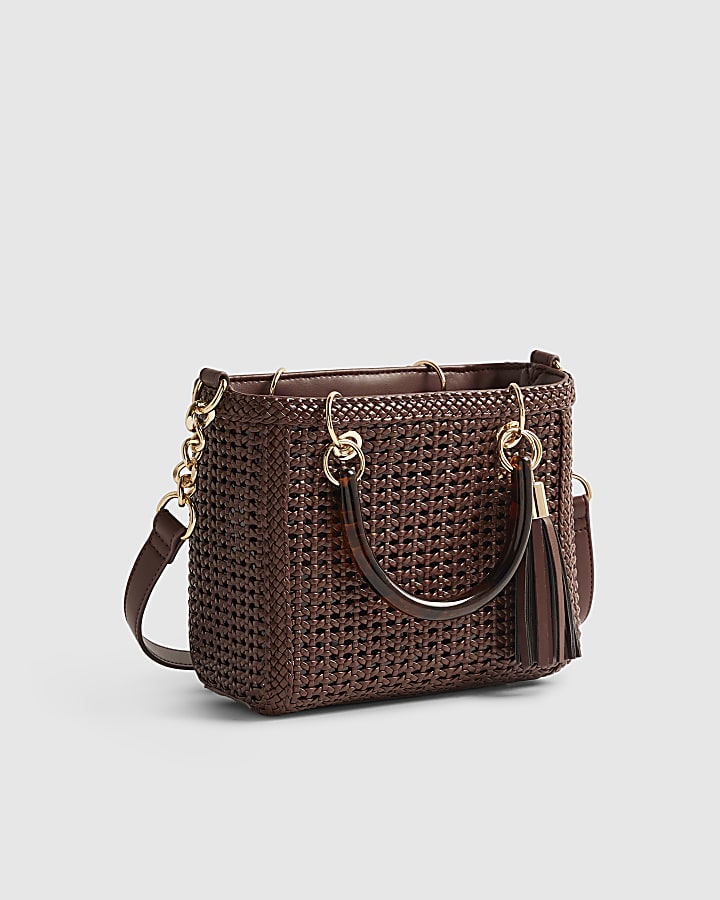 Brown Woven Mini Crossbody Bag