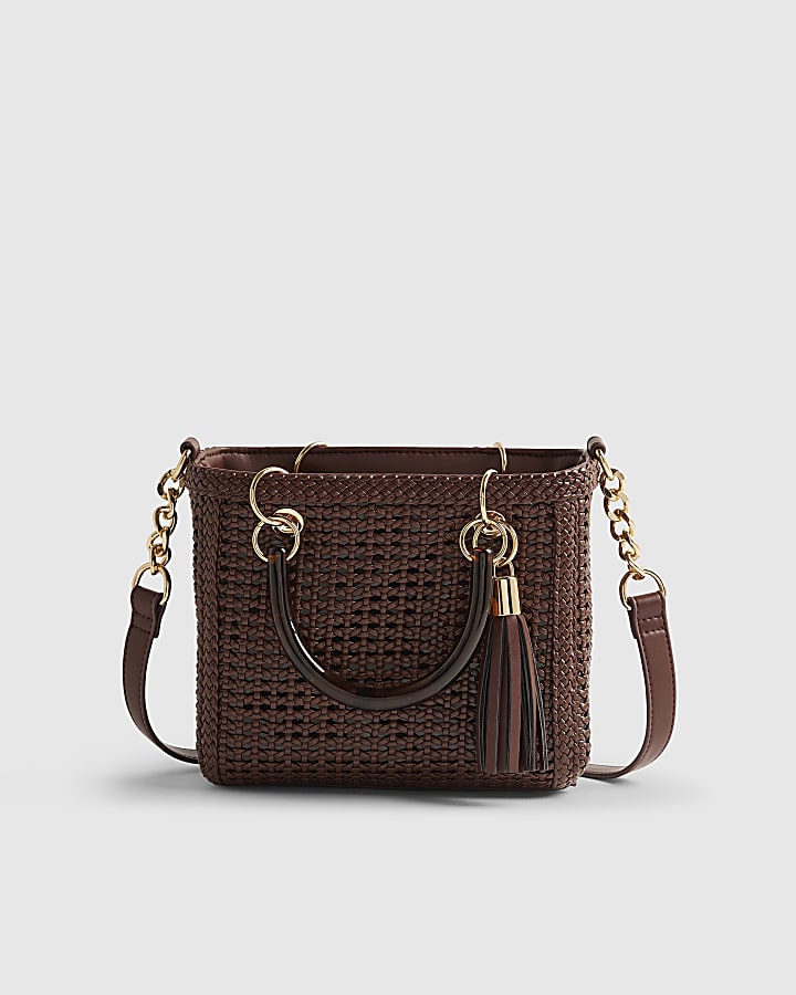 Brown Woven Mini Crossbody Bag