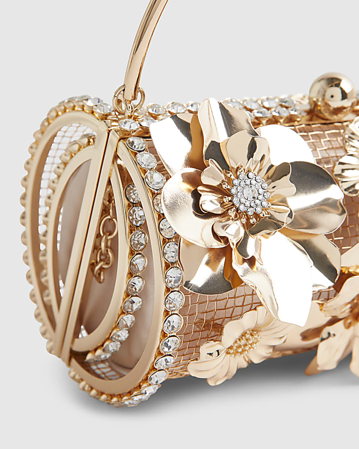 Gold Cylinder Floral Cage Bag