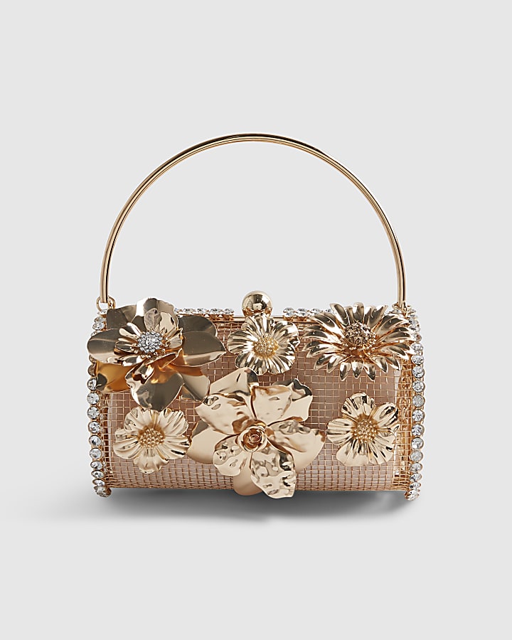 Gold Cylinder Floral Cage Bag