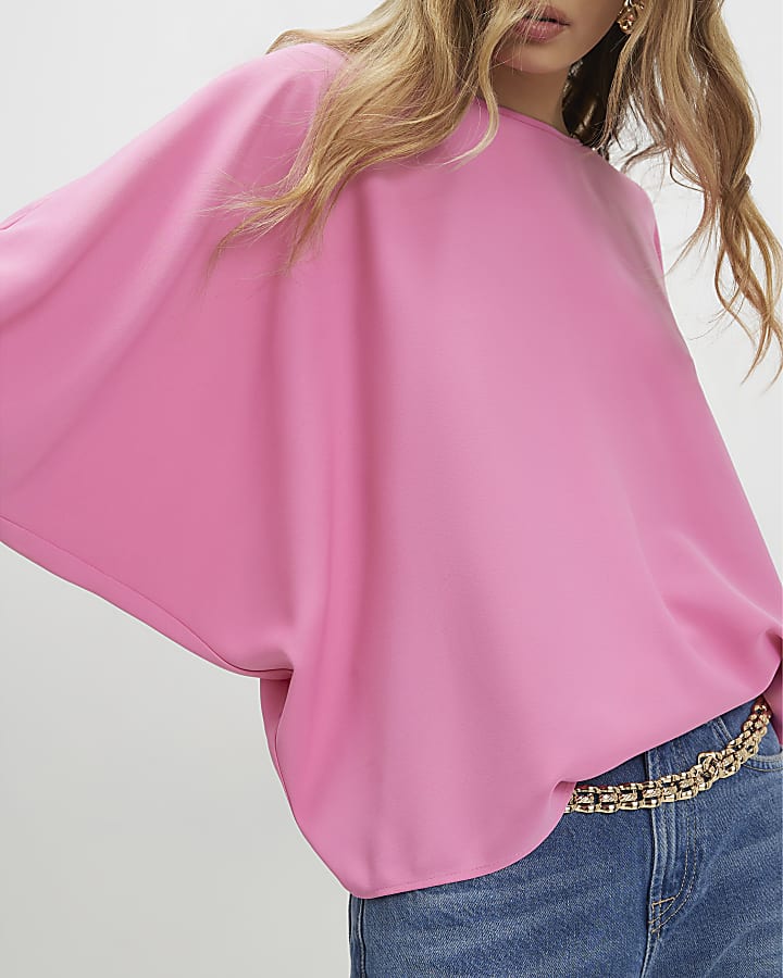 Pink Long Sleeve Batwing T-Shirt