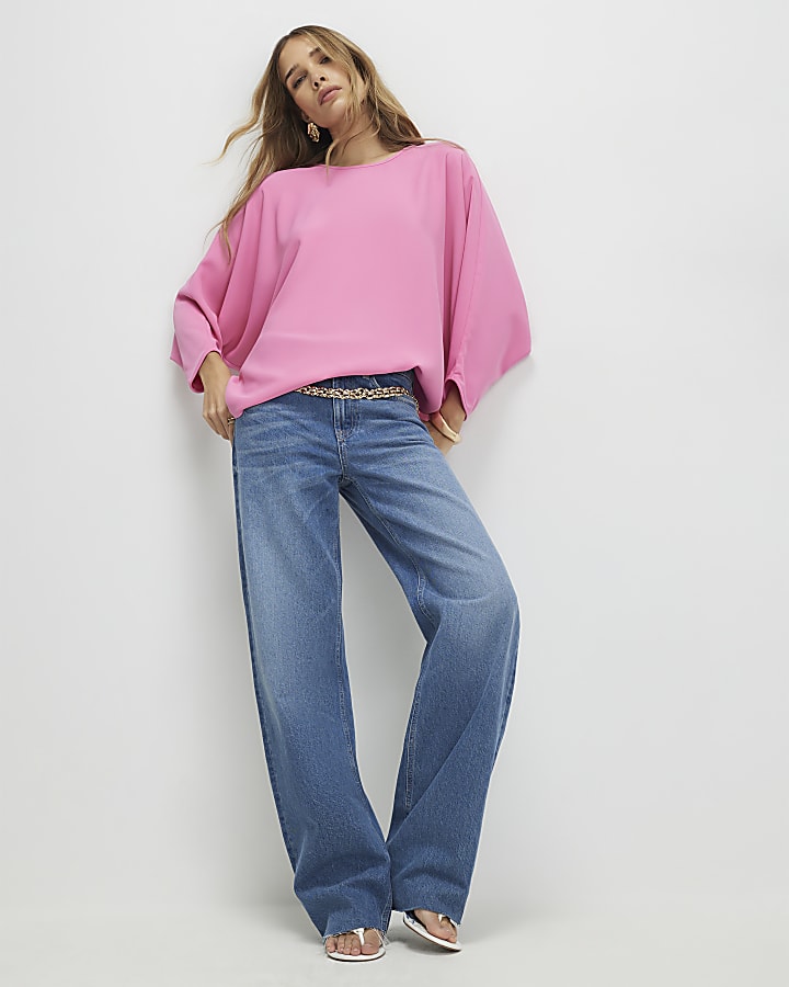 Pink Long Sleeve Batwing T-Shirt