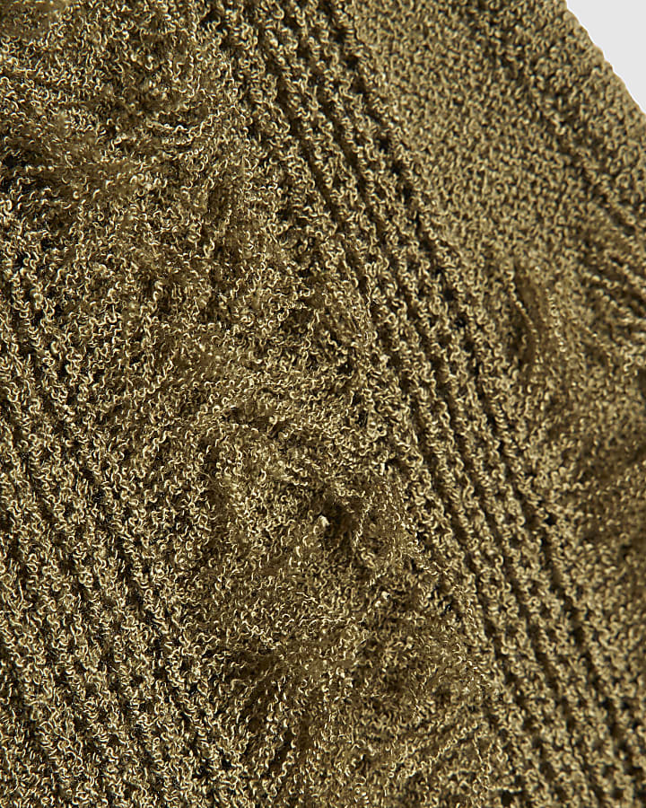 Khaki Knitted Asymmetric Fringed Top