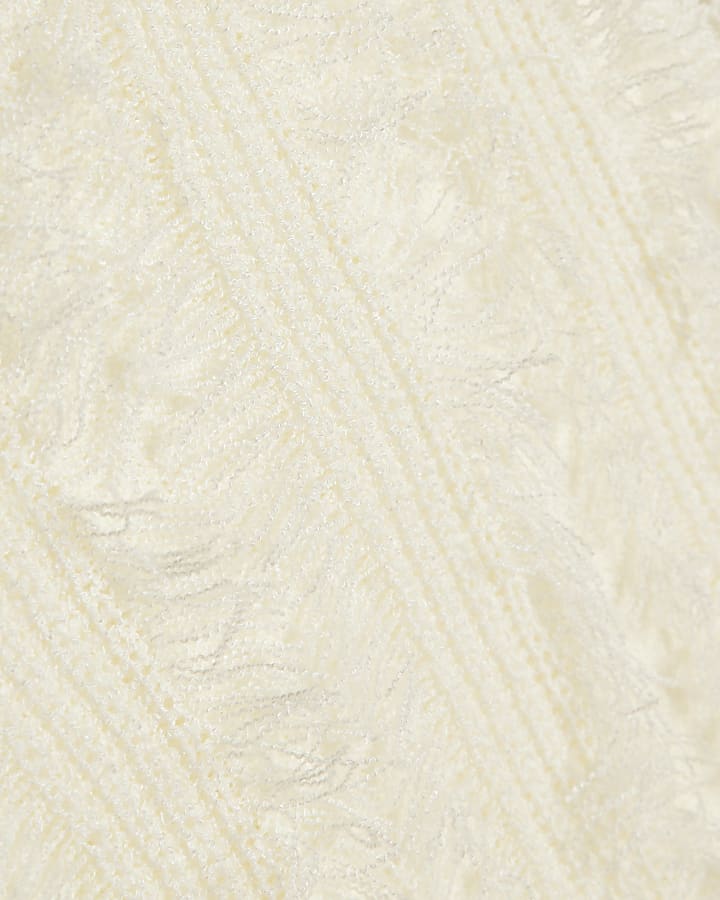 White Knitted Asymmetric Fringed Top