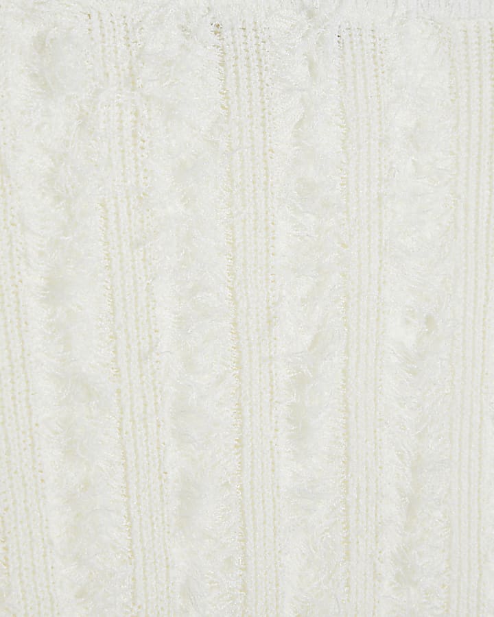 White Knitted Fringed Midi Skirt