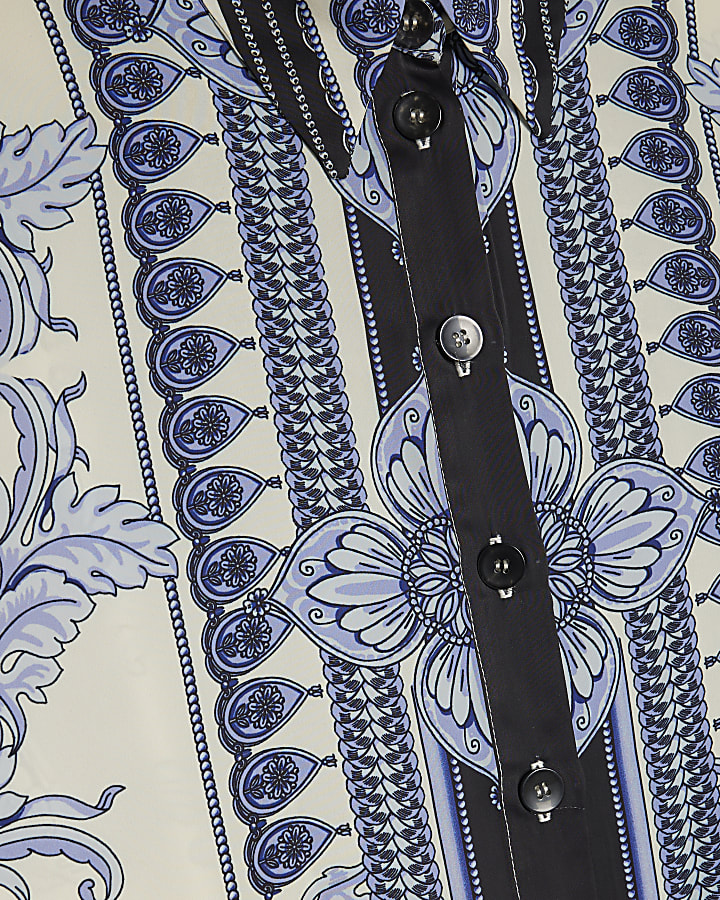 Blue Satin Border Print Shirt