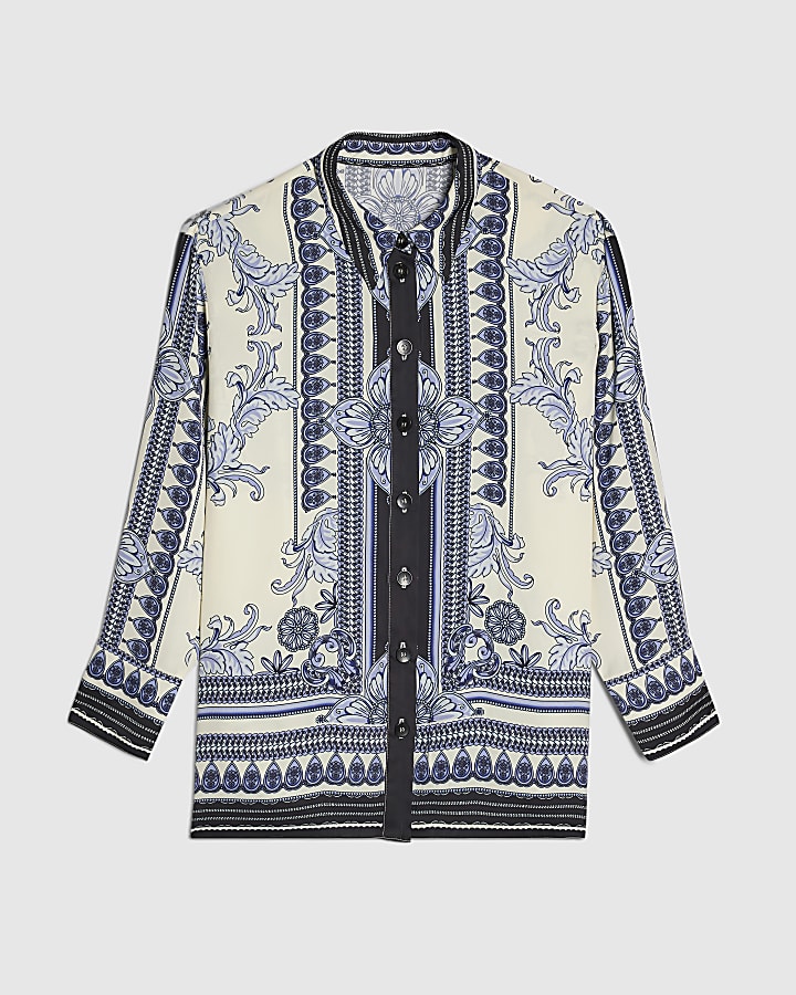 Blue Satin Border Print Shirt