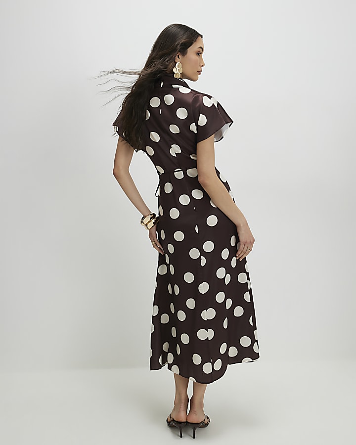 Brown Polka Dot Slip Dress