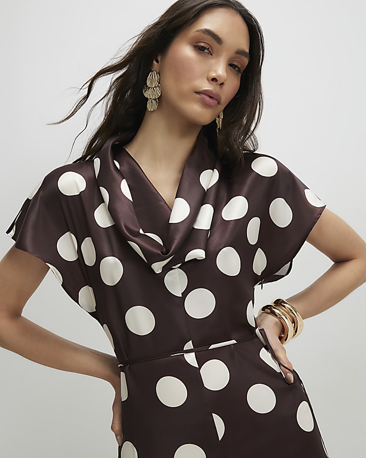Brown Polka Dot Slip Dress