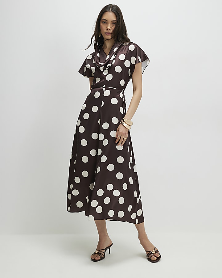 Brown Polka Dot Slip Dress