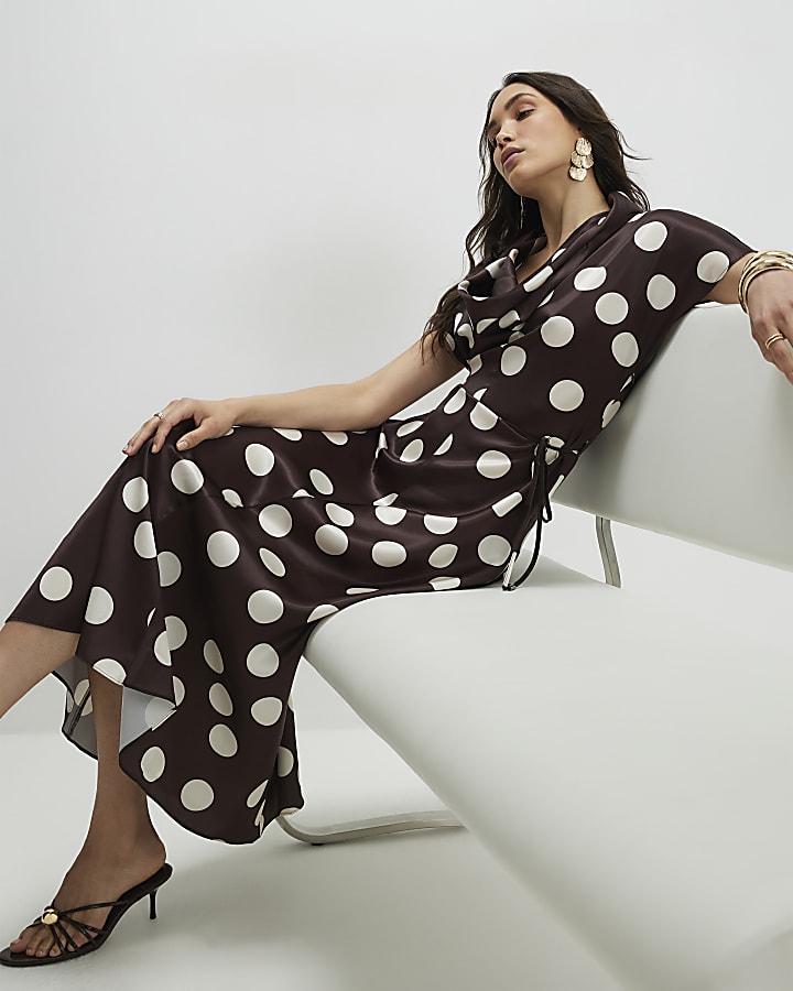 Brown Polka Dot Slip Dress