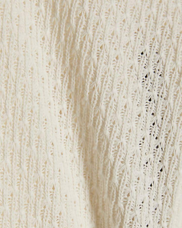 Cream Long Sleeve Whipstitch Trim Top