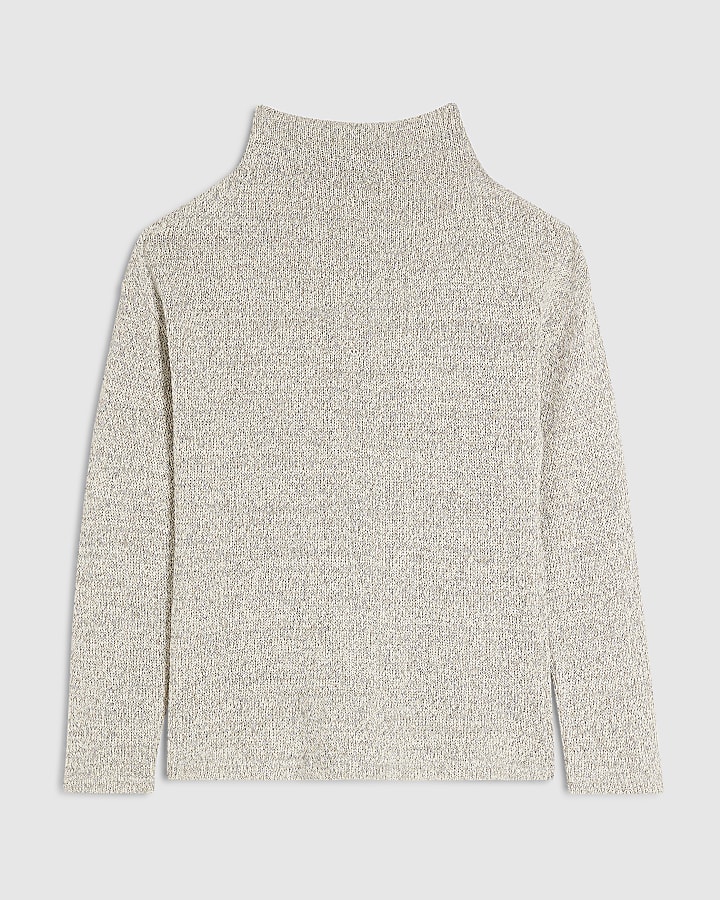 Brown Long Sleeve Funnel Neck Top