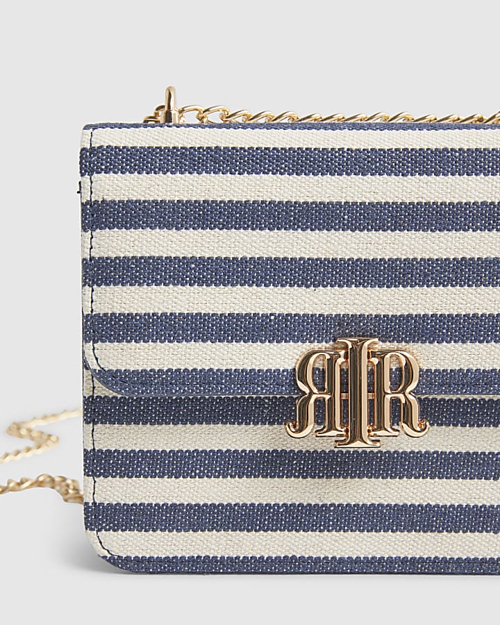 Navy Mini Stripe Satchel Purse