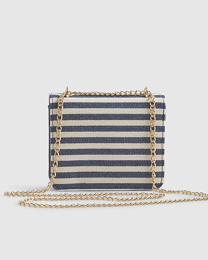 Navy Mini Stripe Satchel Purse