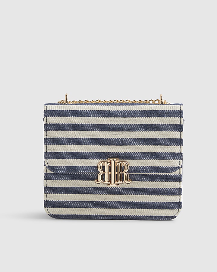 Navy Mini Stripe Satchel Purse